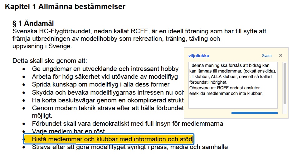 RCFF stadgar, §1